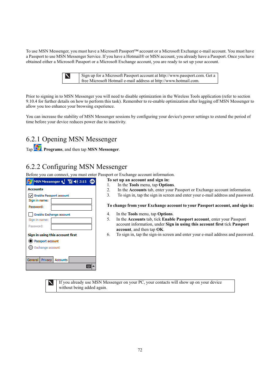 1 opening msn messenger, 2 configuring msn messenger | Siemens SX56 User Manual | Page 84 / 138