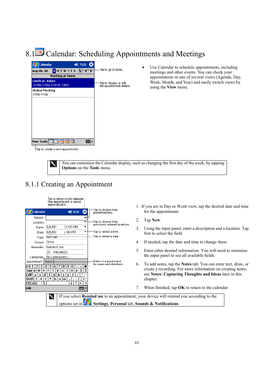 1 calendar: scheduling appointments and meetings, 1 creating an appointment | Siemens SX56 User Manual | Page 93 / 138