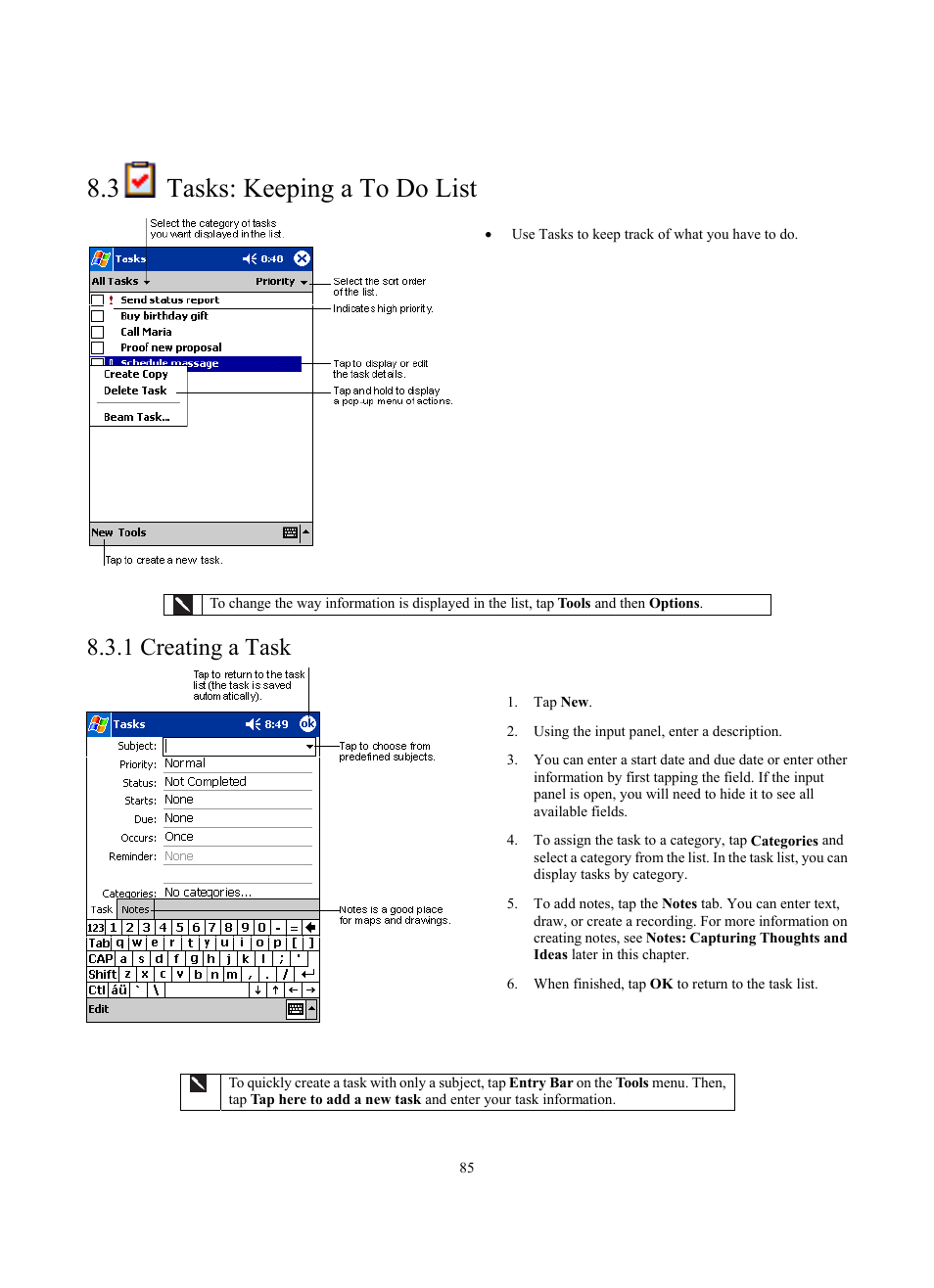 3 tasks: keeping a to do list, 1 creating a task | Siemens SX56 User Manual | Page 97 / 138