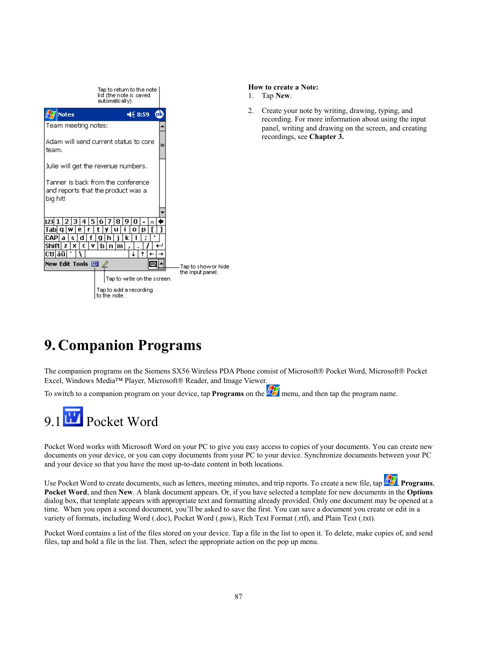 Companion programs, 1 pocket word | Siemens SX56 User Manual | Page 99 / 138