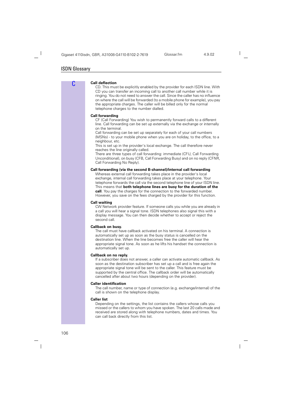 Isdn glossary | Siemens 4110 User Manual | Page 107 / 116