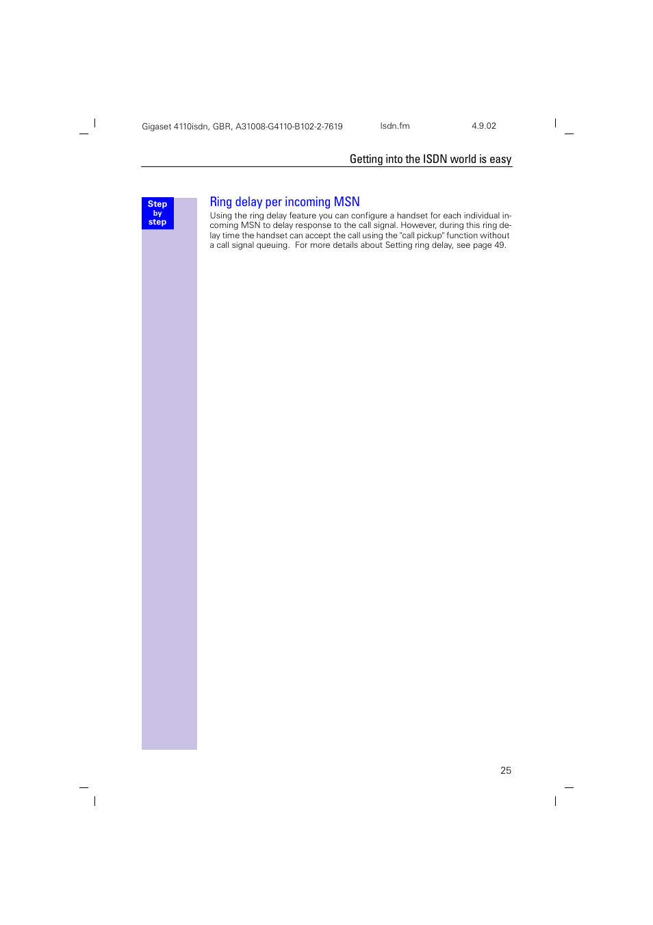 Ring delay per incoming msn, Getting into the isdn world is easy | Siemens 4110 User Manual | Page 26 / 116