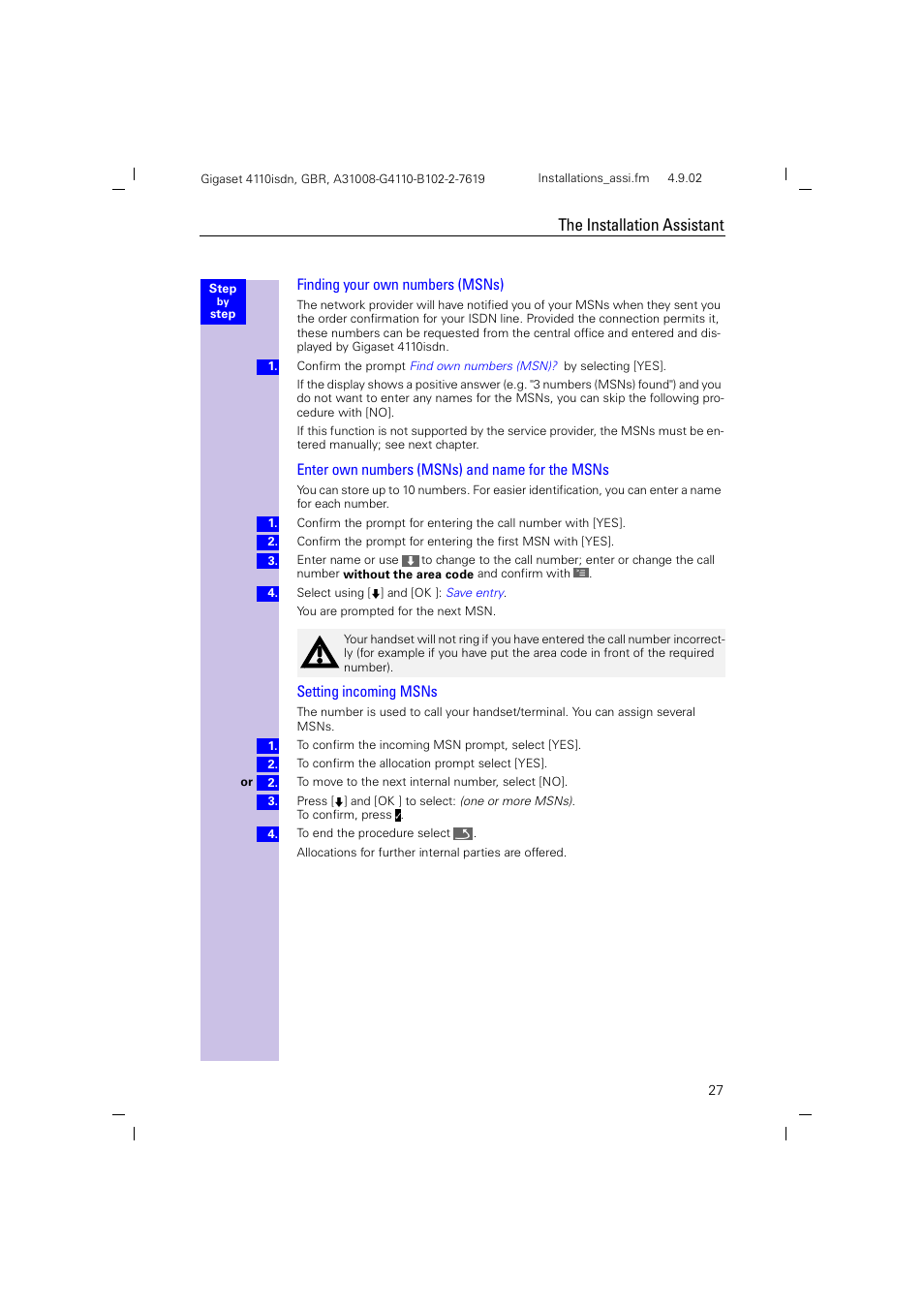 The installation assistant | Siemens 4110 User Manual | Page 28 / 116