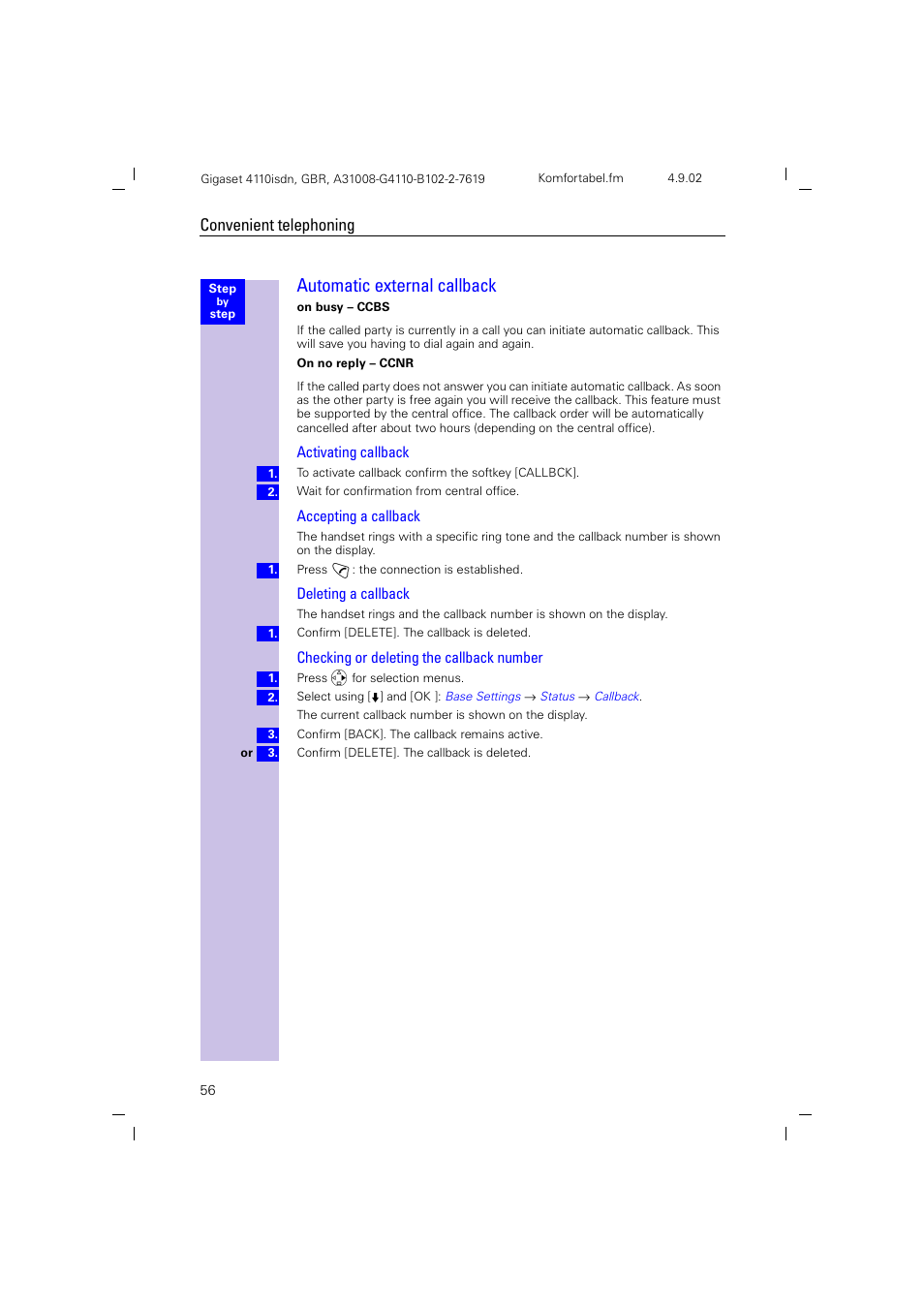 Automatic external callback, Convenient telephoning | Siemens 4110 User Manual | Page 57 / 116