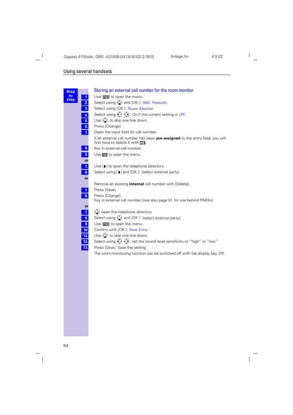 Using several handsets | Siemens 4110 User Manual | Page 65 / 116