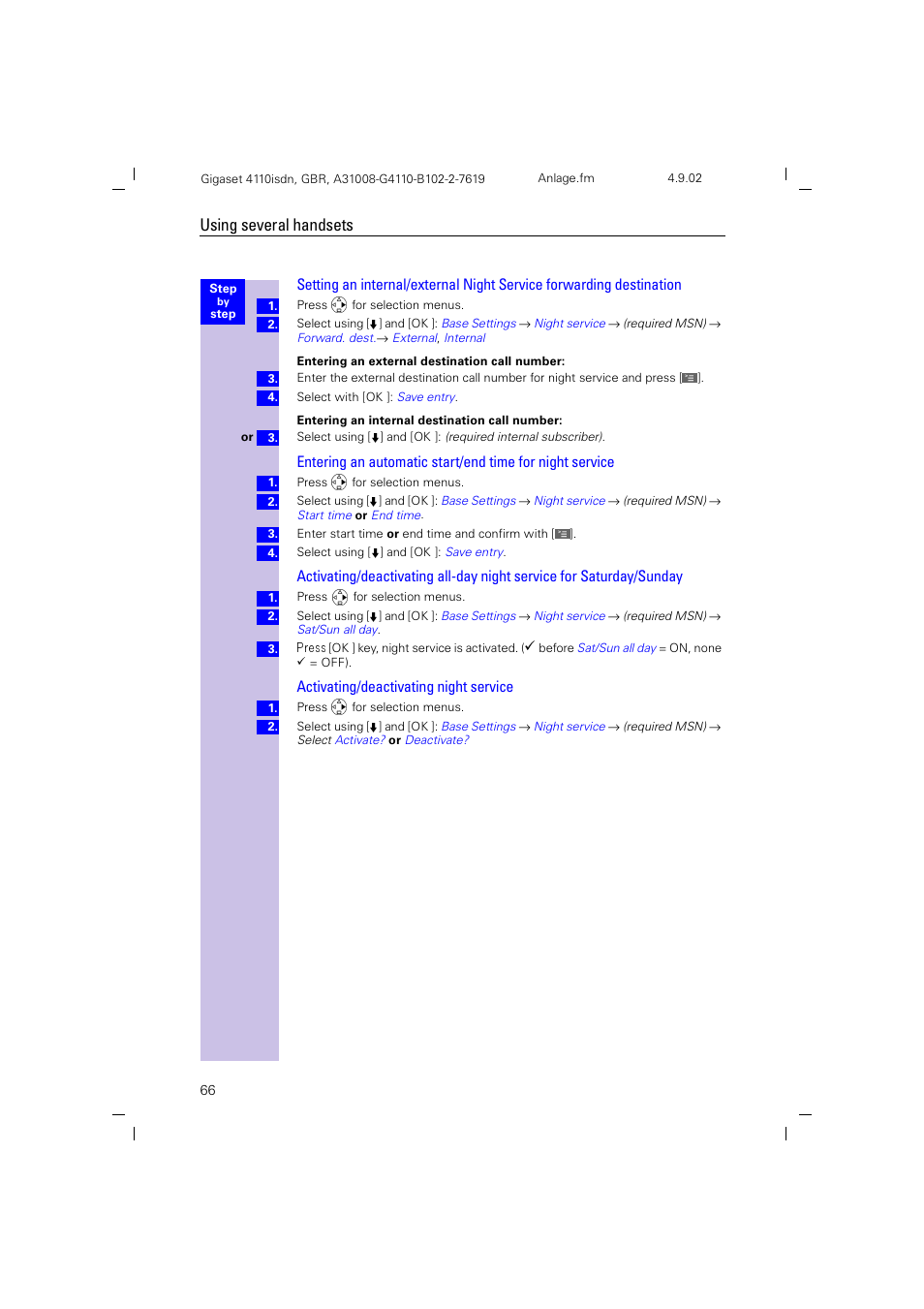 Using several handsets | Siemens 4110 User Manual | Page 67 / 116