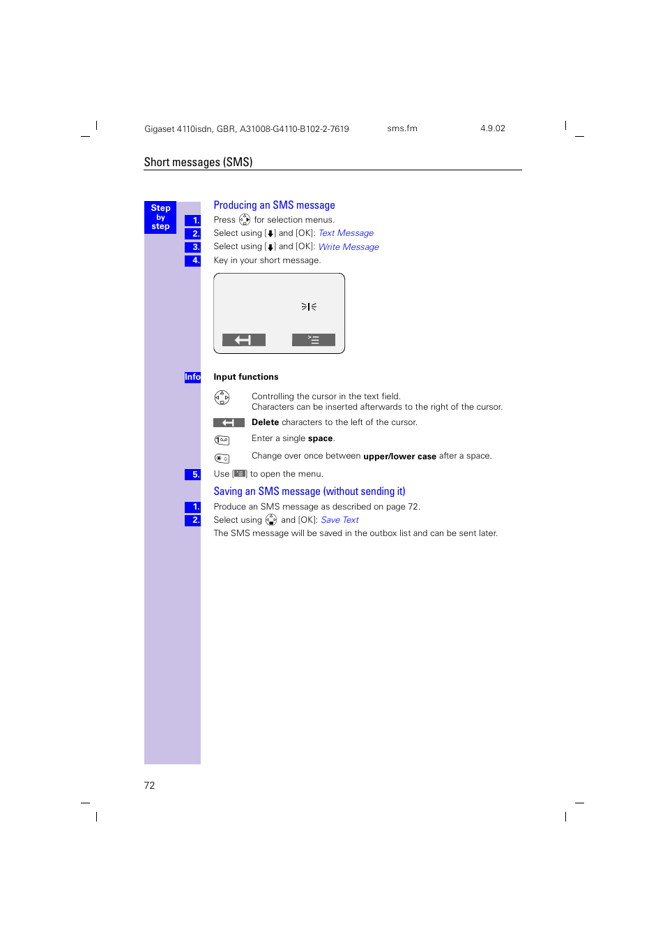 Short messages (sms) | Siemens 4110 User Manual | Page 73 / 116