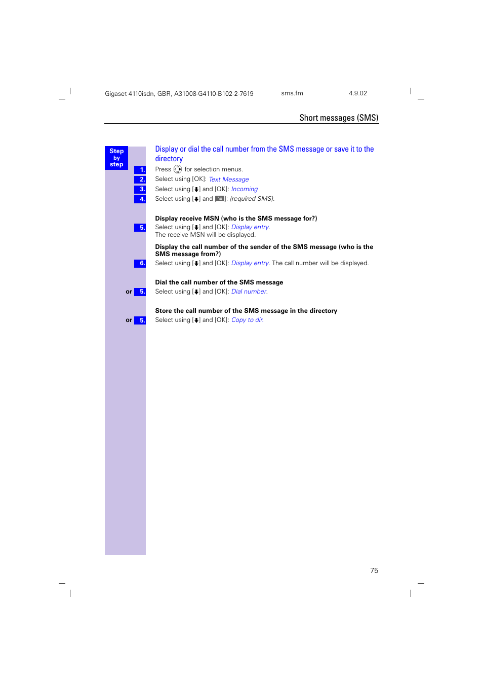Short messages (sms) | Siemens 4110 User Manual | Page 76 / 116