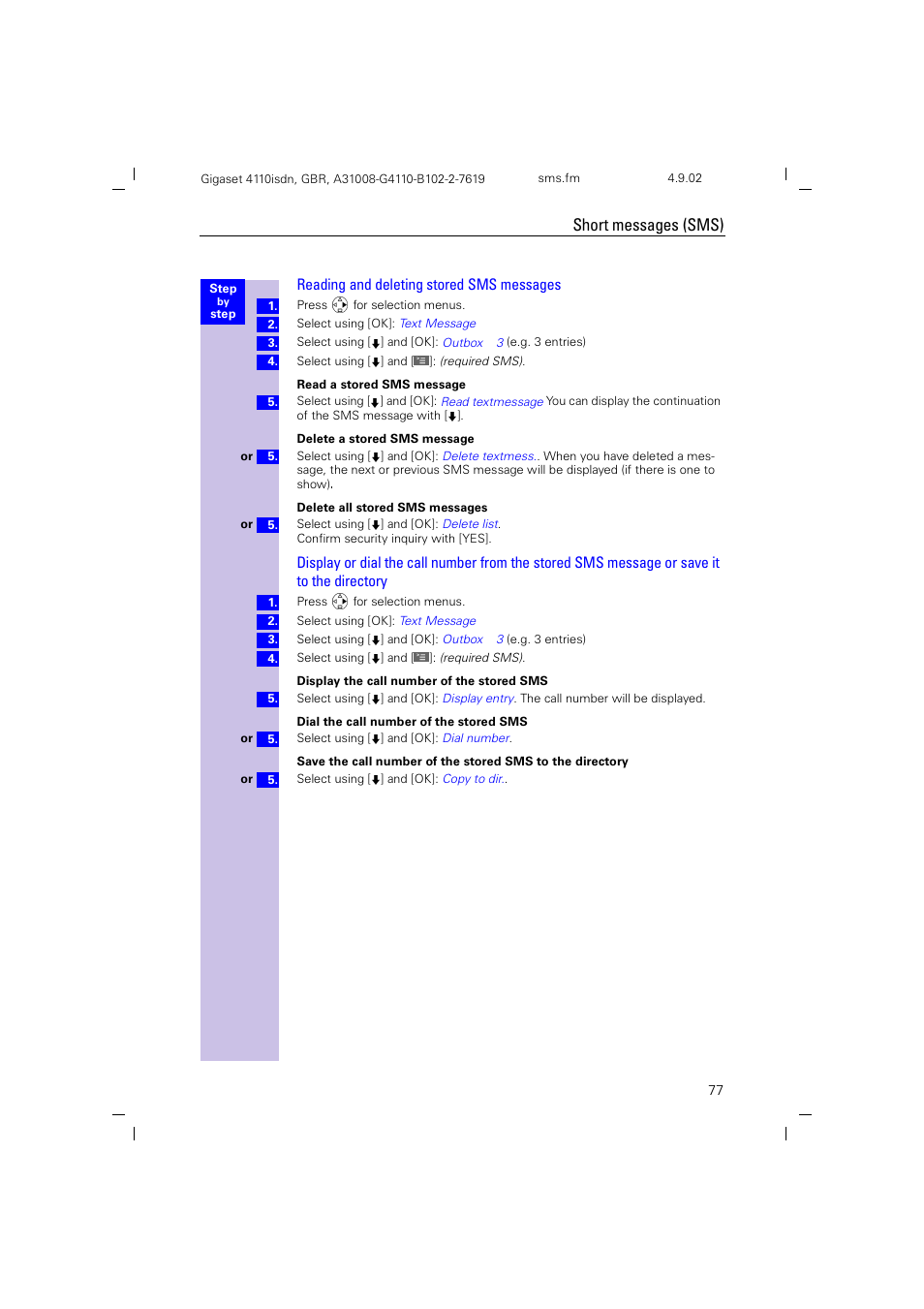 Short messages (sms) | Siemens 4110 User Manual | Page 78 / 116