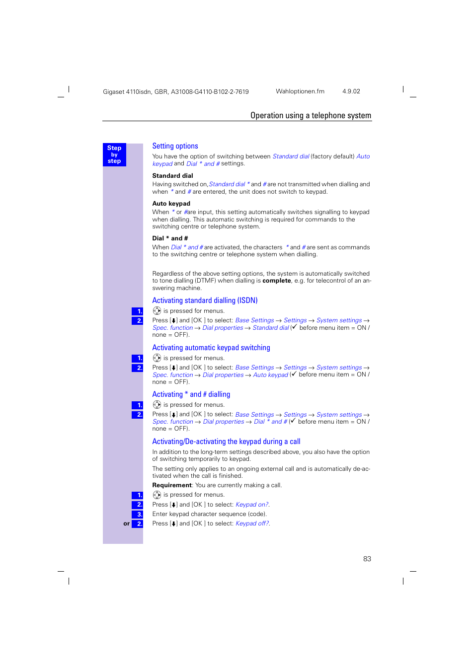 Operation using a telephone system | Siemens 4110 User Manual | Page 84 / 116