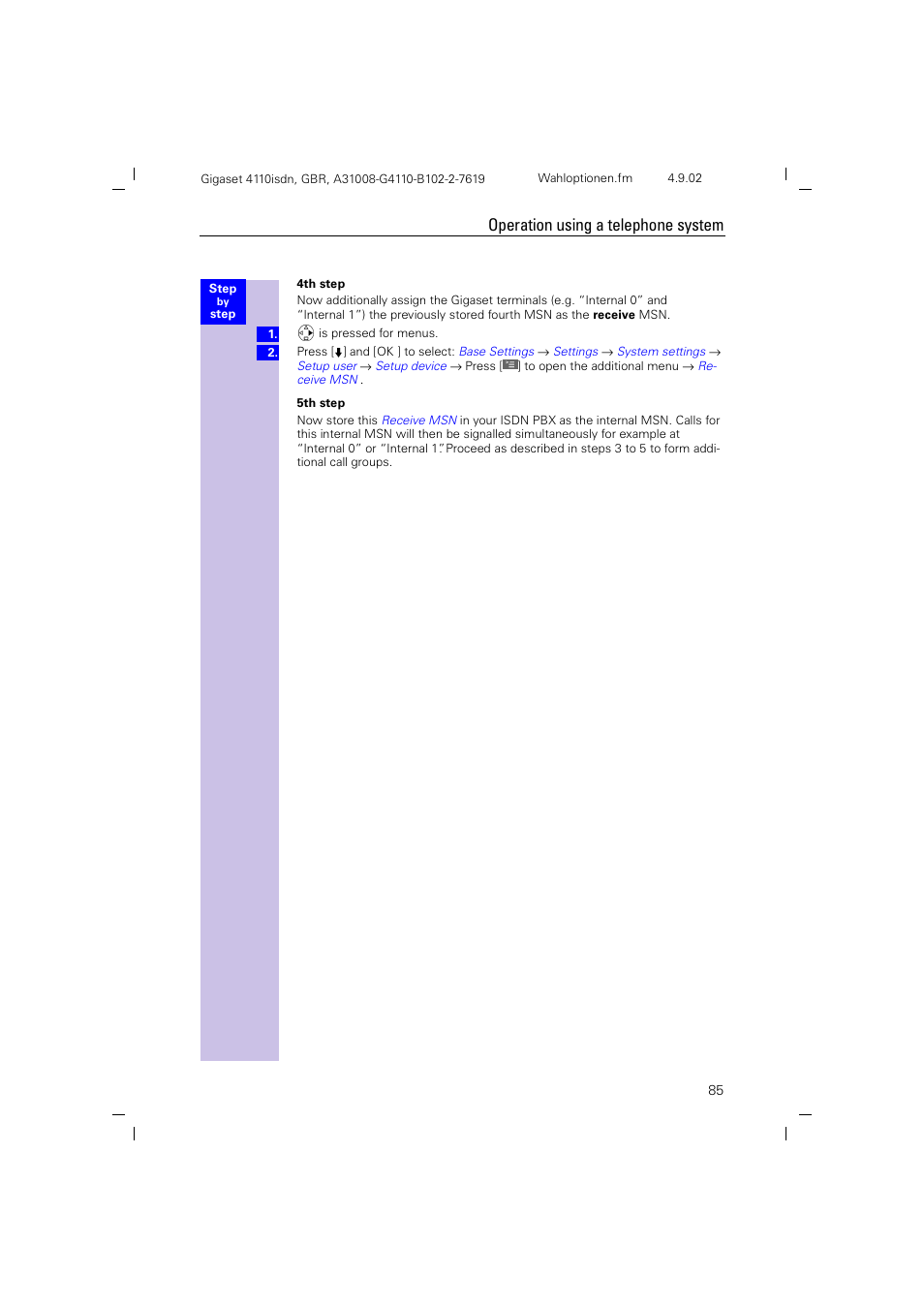 Operation using a telephone system | Siemens 4110 User Manual | Page 86 / 116