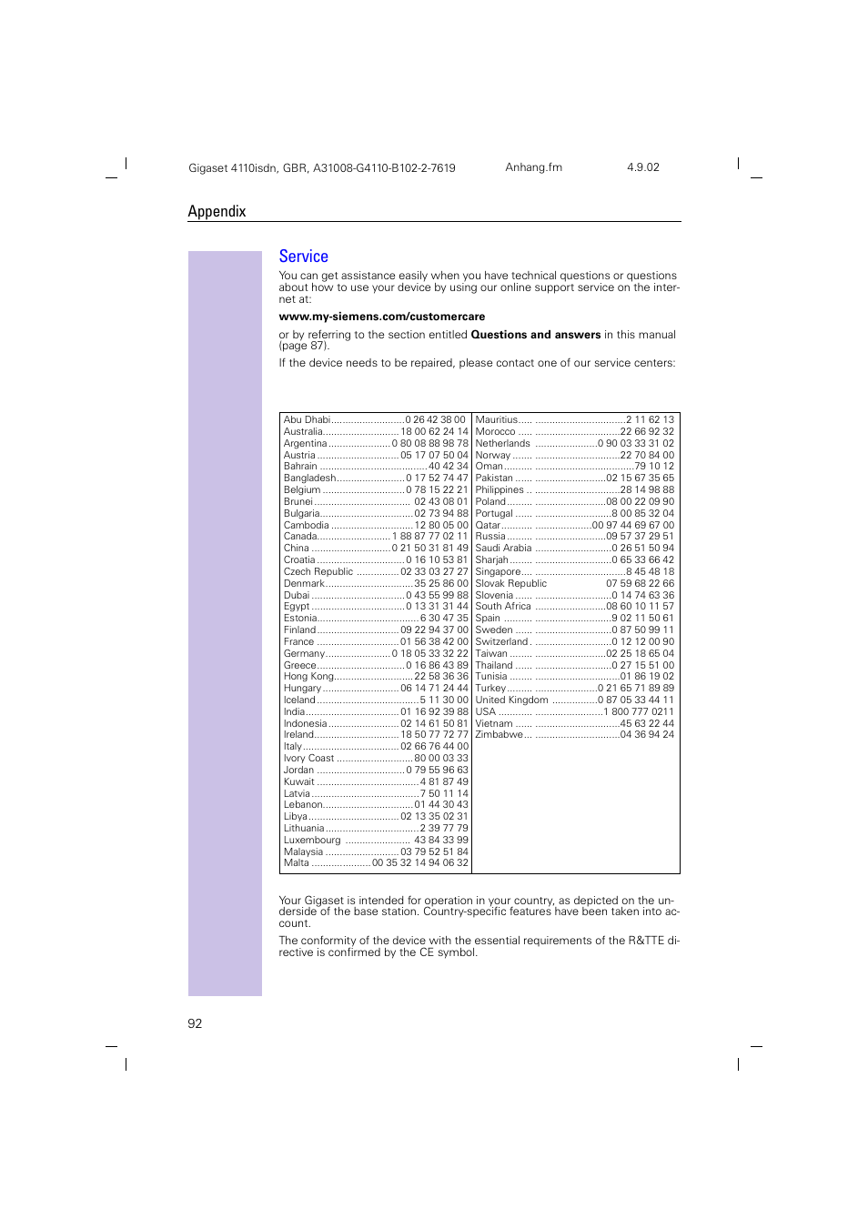 Service, Appendix | Siemens 4110 User Manual | Page 93 / 116