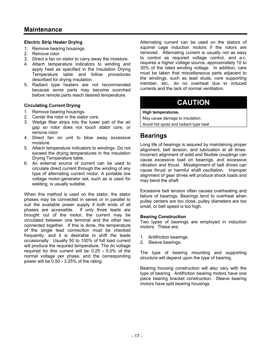 Bearings, Caution, Maintenance | Siemens CGZ User Manual | Page 18 / 34