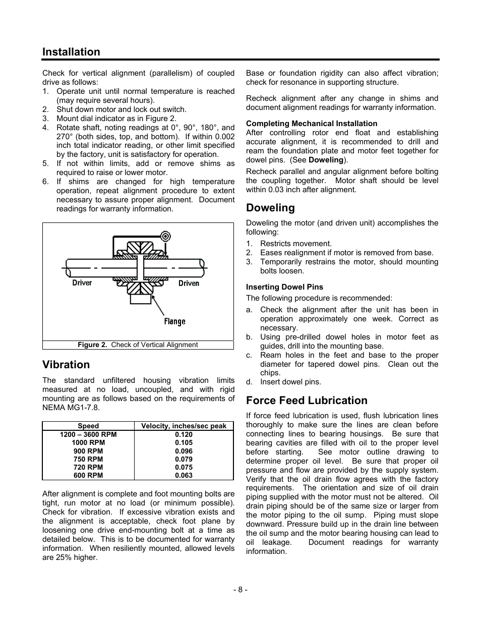 Vibration, Doweling, Force feed lubrication | Installation | Siemens CGZ User Manual | Page 9 / 34