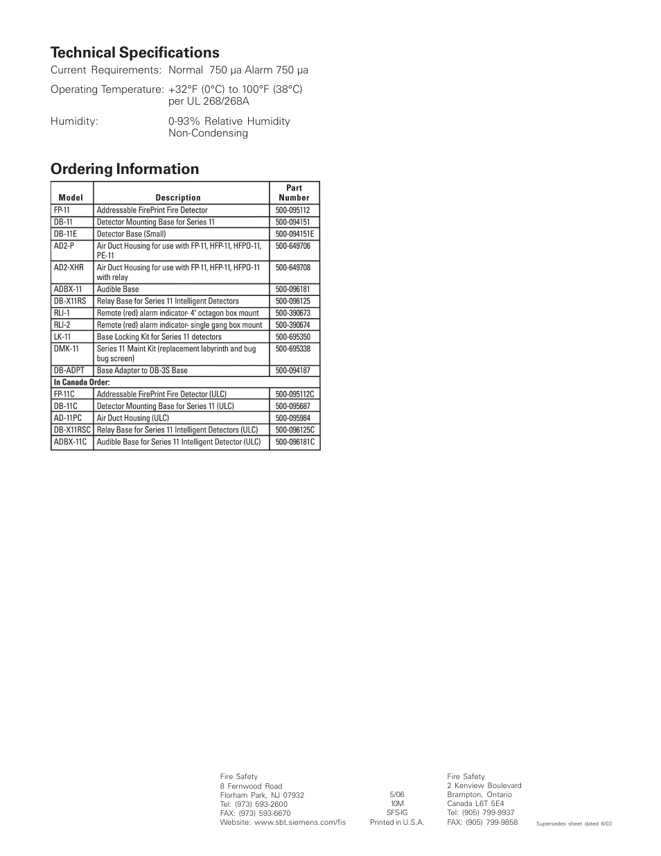 Ordering information technical specifications | Siemens FP-11 User Manual | Page 4 / 4