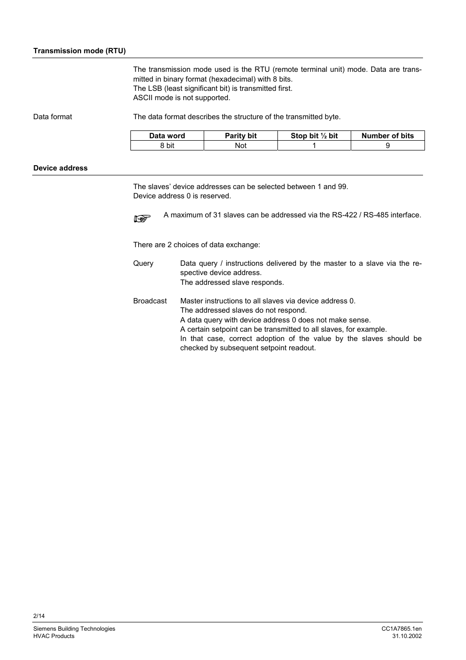 Siemens RS-485 User Manual | Page 2 / 14