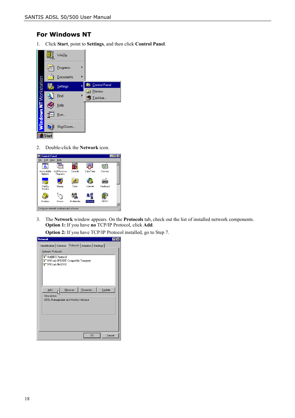 For windows nt | Siemens ADSL 50 User Manual | Page 18 / 73