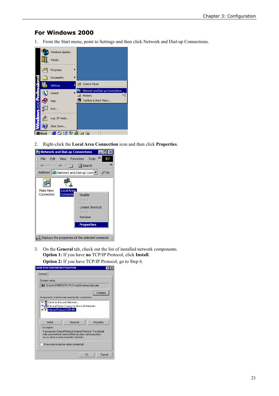 For windows 2000 | Siemens ADSL 50 User Manual | Page 21 / 73