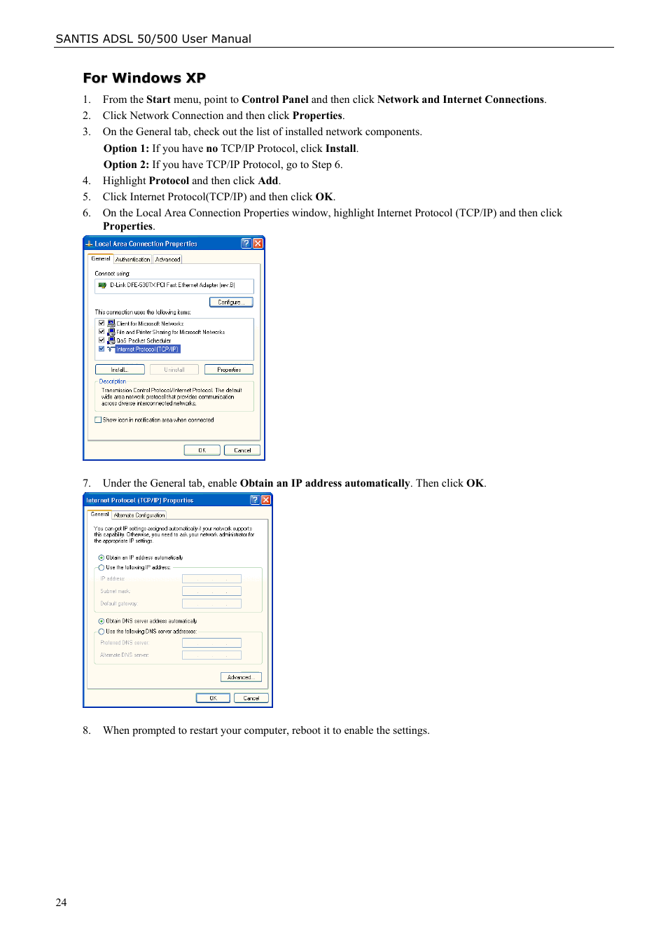 For windows xp | Siemens ADSL 50 User Manual | Page 24 / 73