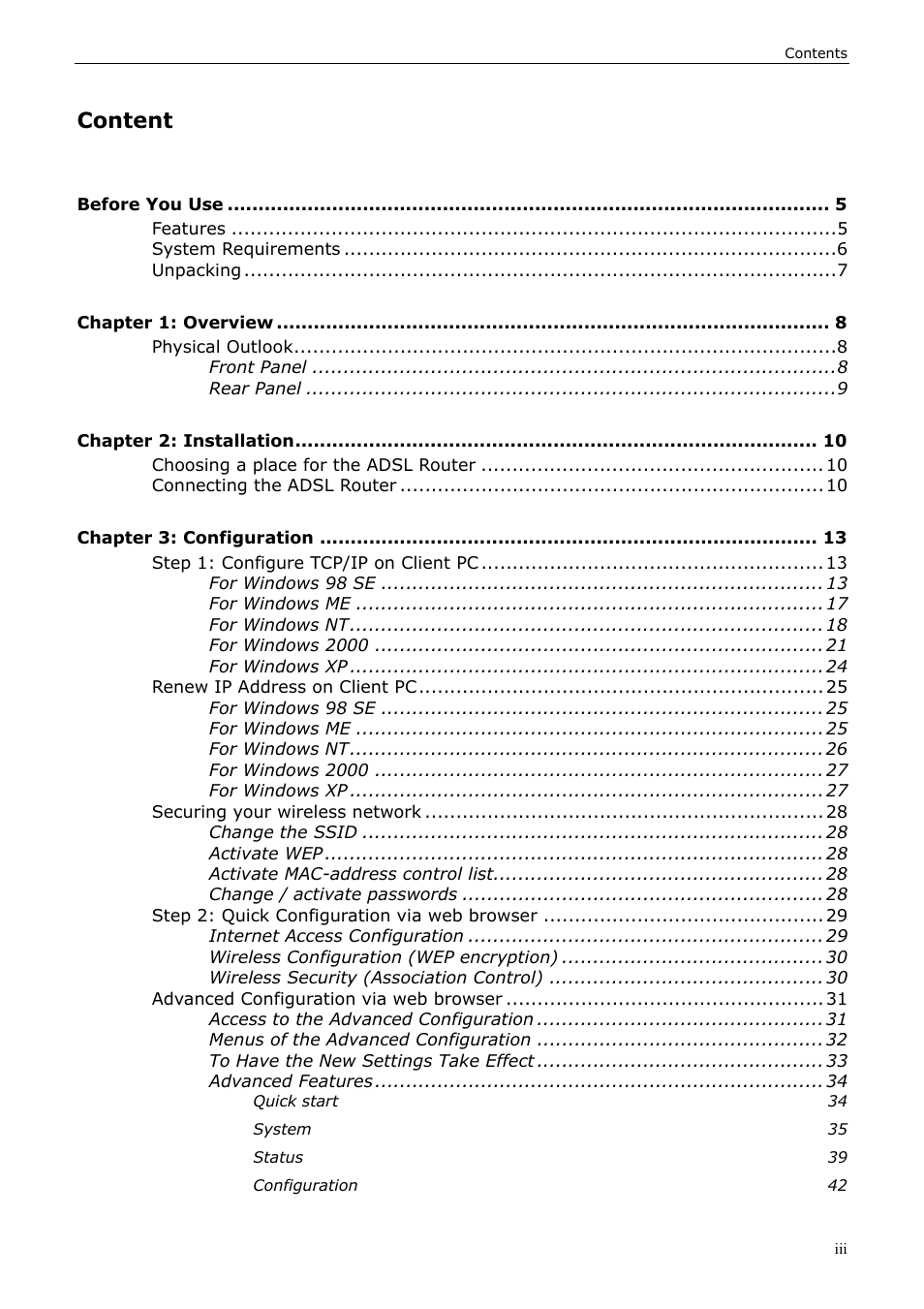 Content | Siemens ADSL 50 User Manual | Page 3 / 73