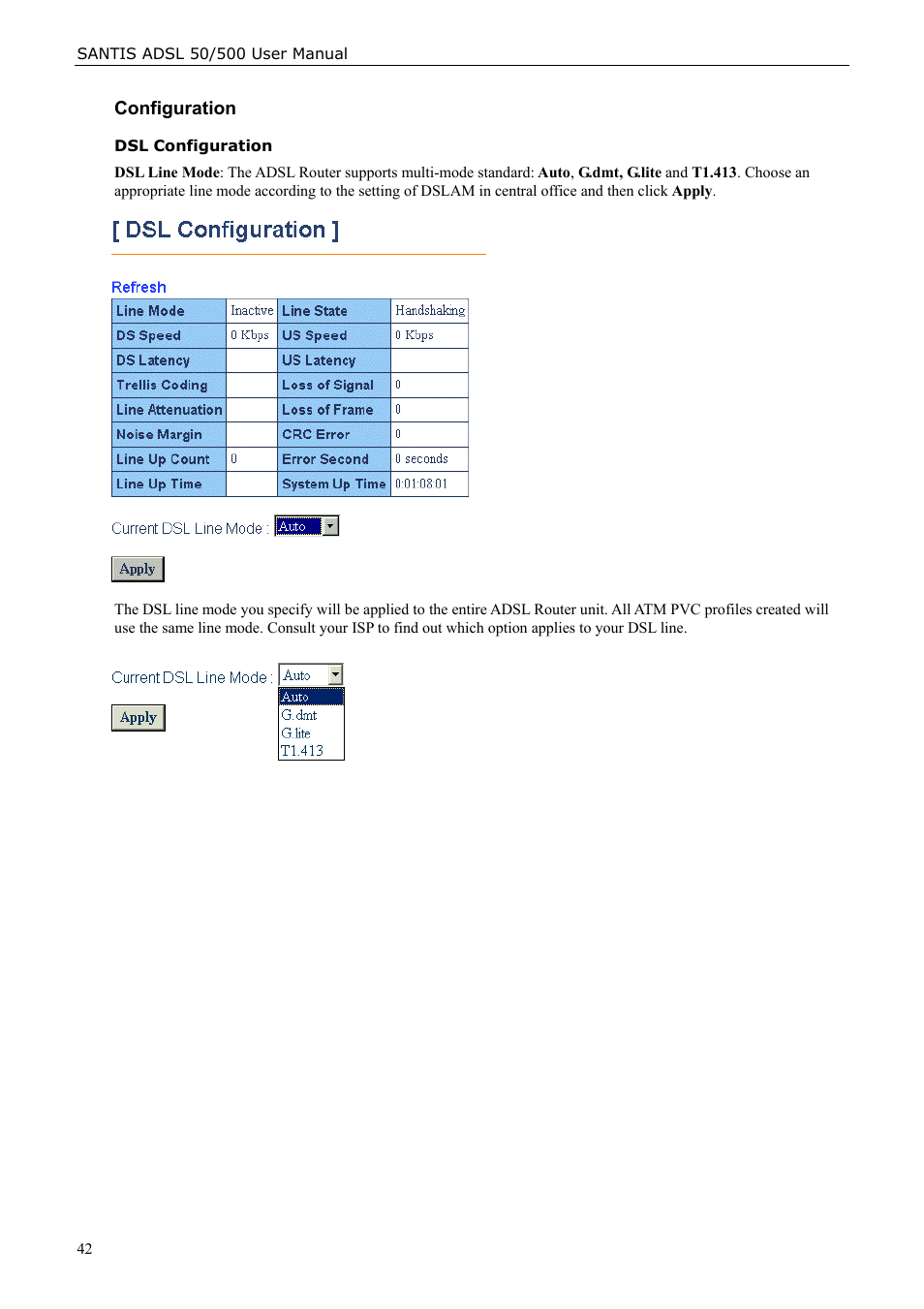 Configuration, Dsl configuration, Configuration 42 | Siemens ADSL 50 User Manual | Page 42 / 73