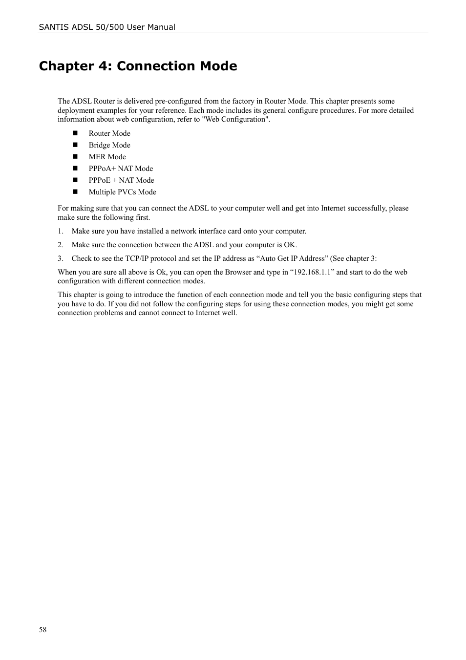 Chapter 4: connection mode | Siemens ADSL 50 User Manual | Page 58 / 73