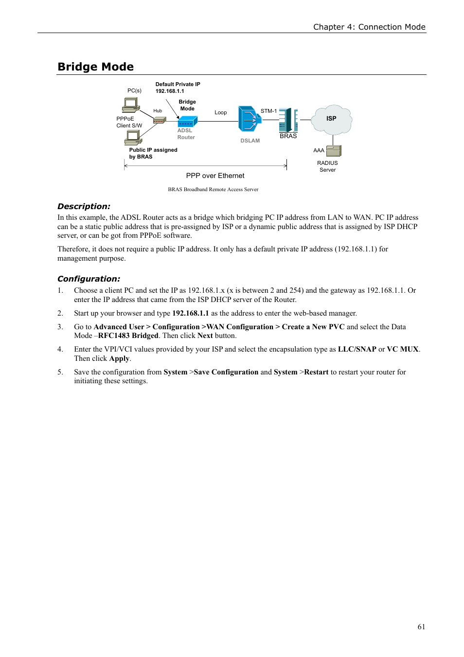Bridge mode | Siemens ADSL 50 User Manual | Page 61 / 73