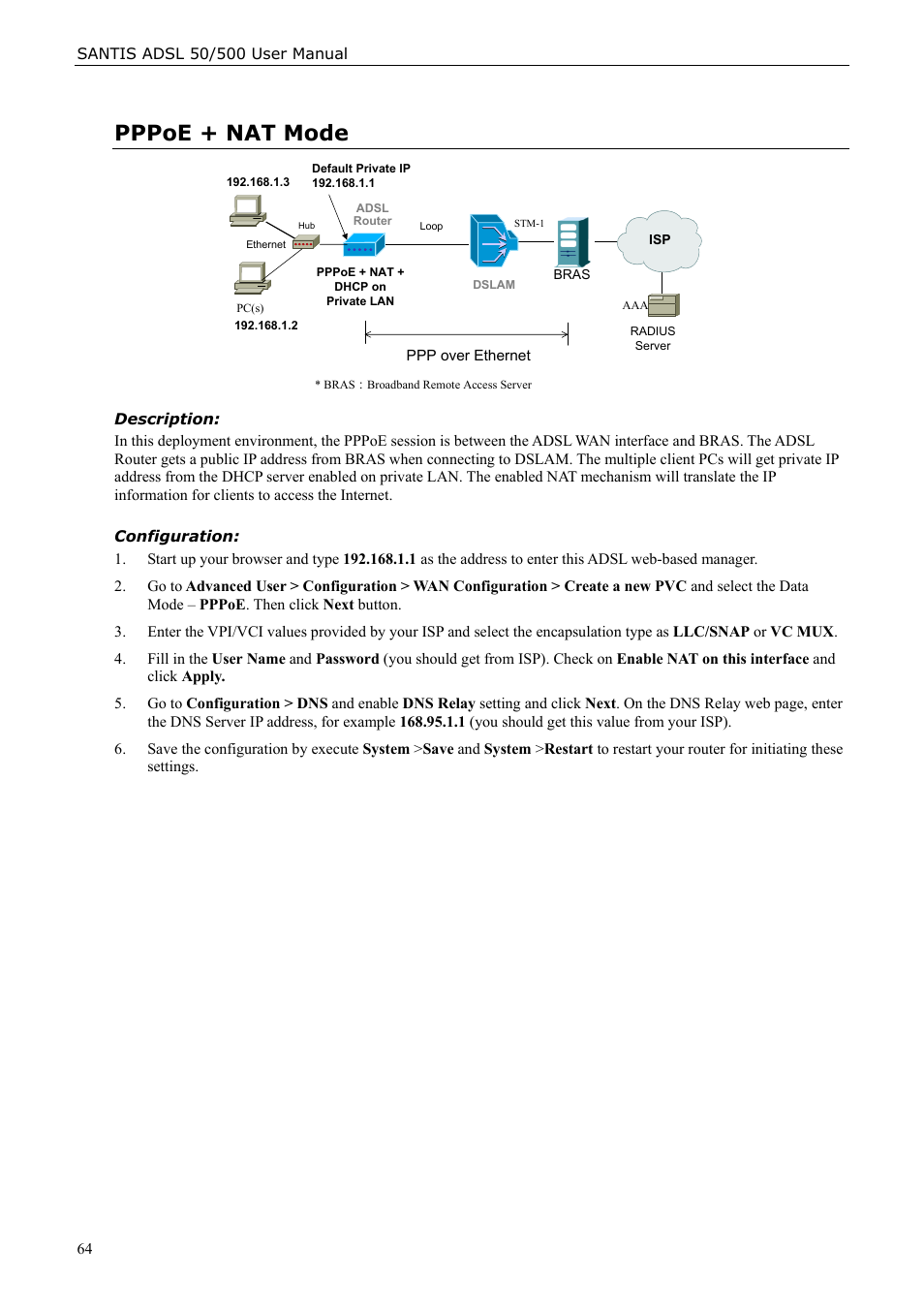 Pppoe + nat mode | Siemens ADSL 50 User Manual | Page 64 / 73