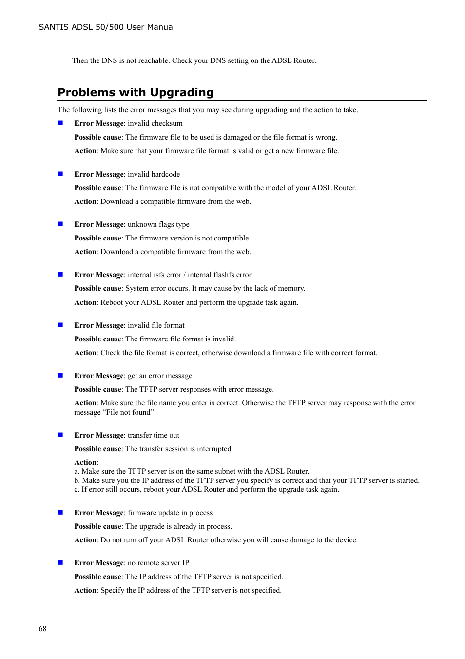 Problems with upgrading | Siemens ADSL 50 User Manual | Page 68 / 73