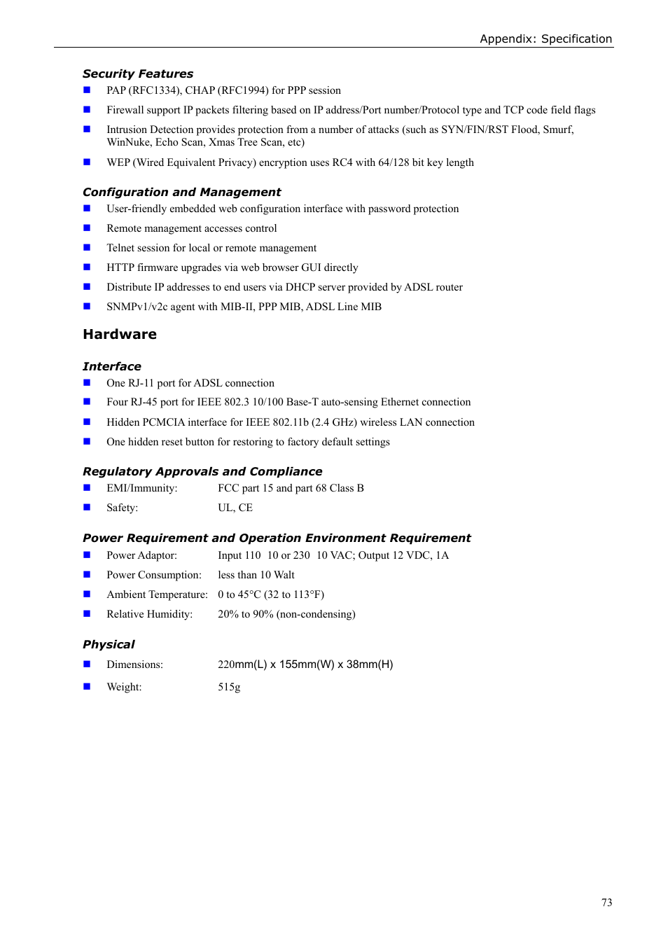 Hardware | Siemens ADSL 50 User Manual | Page 73 / 73