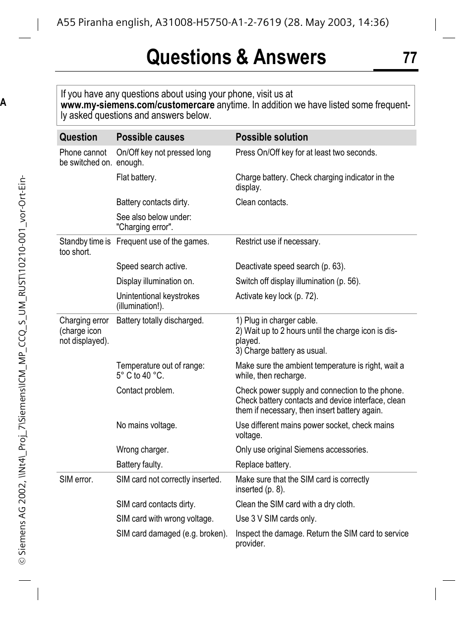 Questions & answers | Siemens A55 User Manual | Page 78 / 97