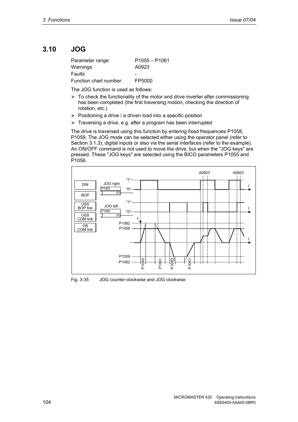 10 jog | Siemens MICROMASTER 420 User Manual | Page 104 / 190