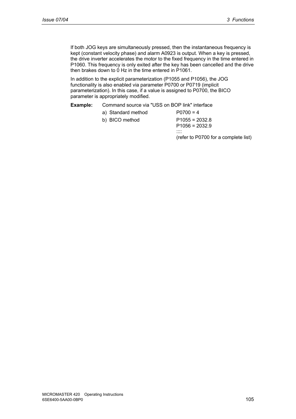 Siemens MICROMASTER 420 User Manual | Page 105 / 190