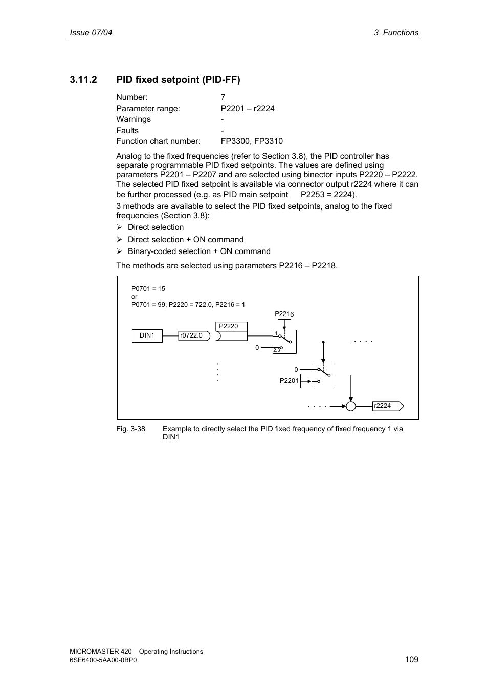 2 pid fixed setpoint (pid-ff) | Siemens MICROMASTER 420 User Manual | Page 109 / 190