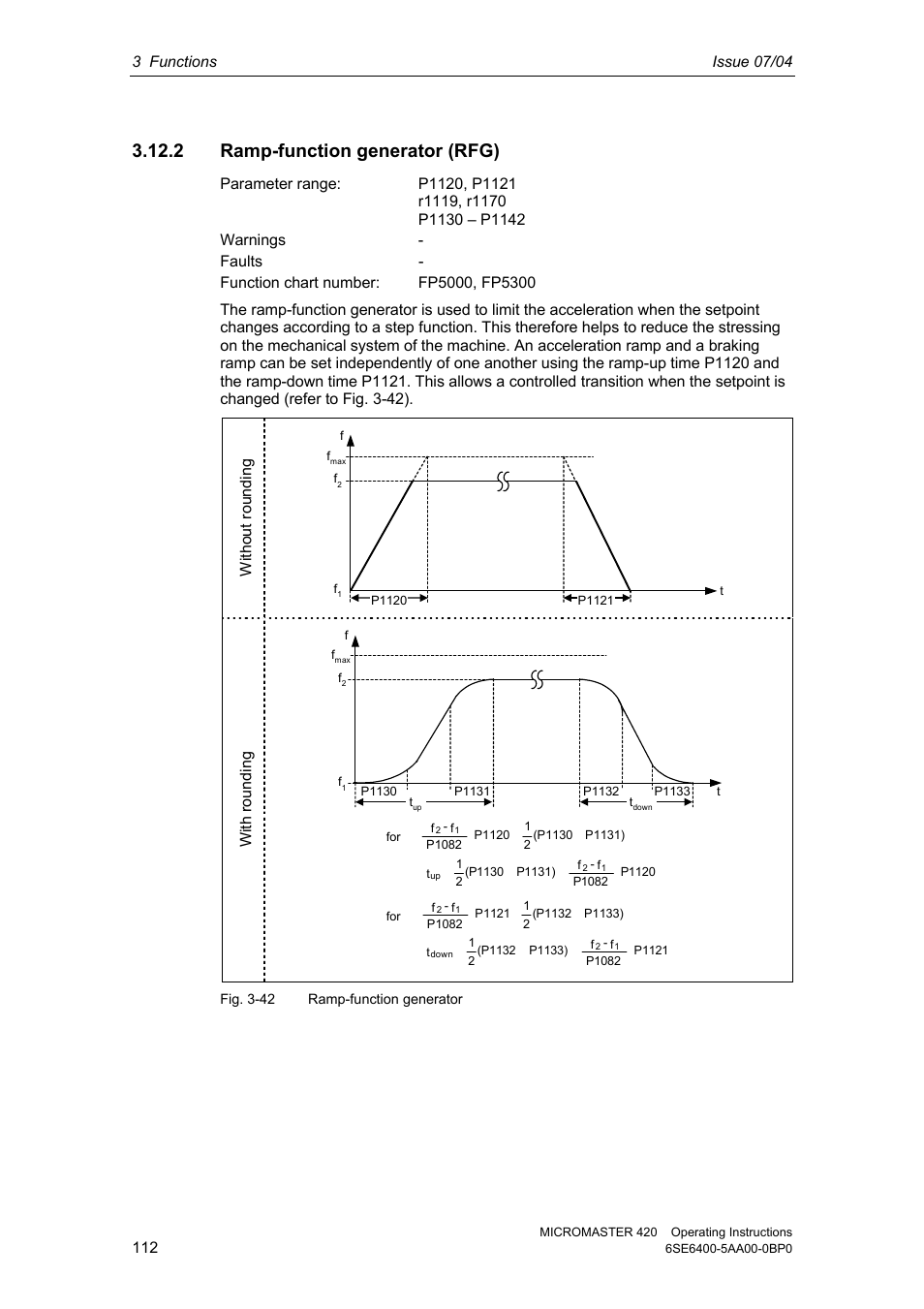 2 ramp-function generator (rfg), With ro undin g | Siemens MICROMASTER 420 User Manual | Page 112 / 190