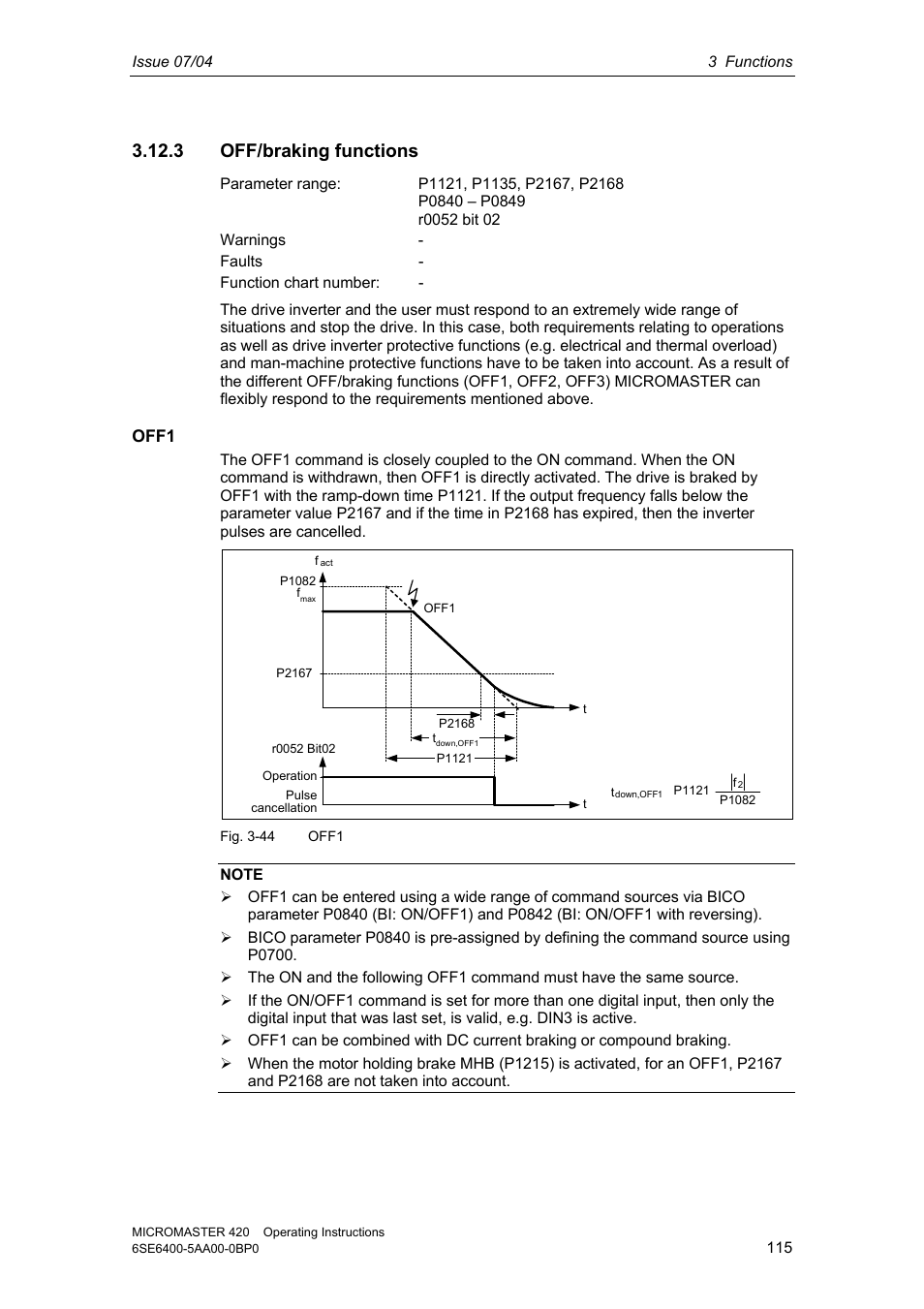 3 off/braking functions | Siemens MICROMASTER 420 User Manual | Page 115 / 190