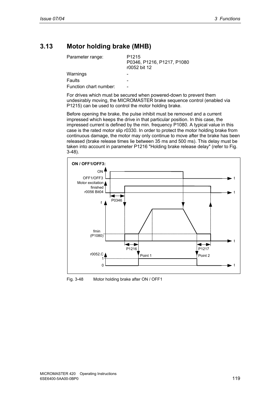 13 motor holding brake (mhb) | Siemens MICROMASTER 420 User Manual | Page 119 / 190