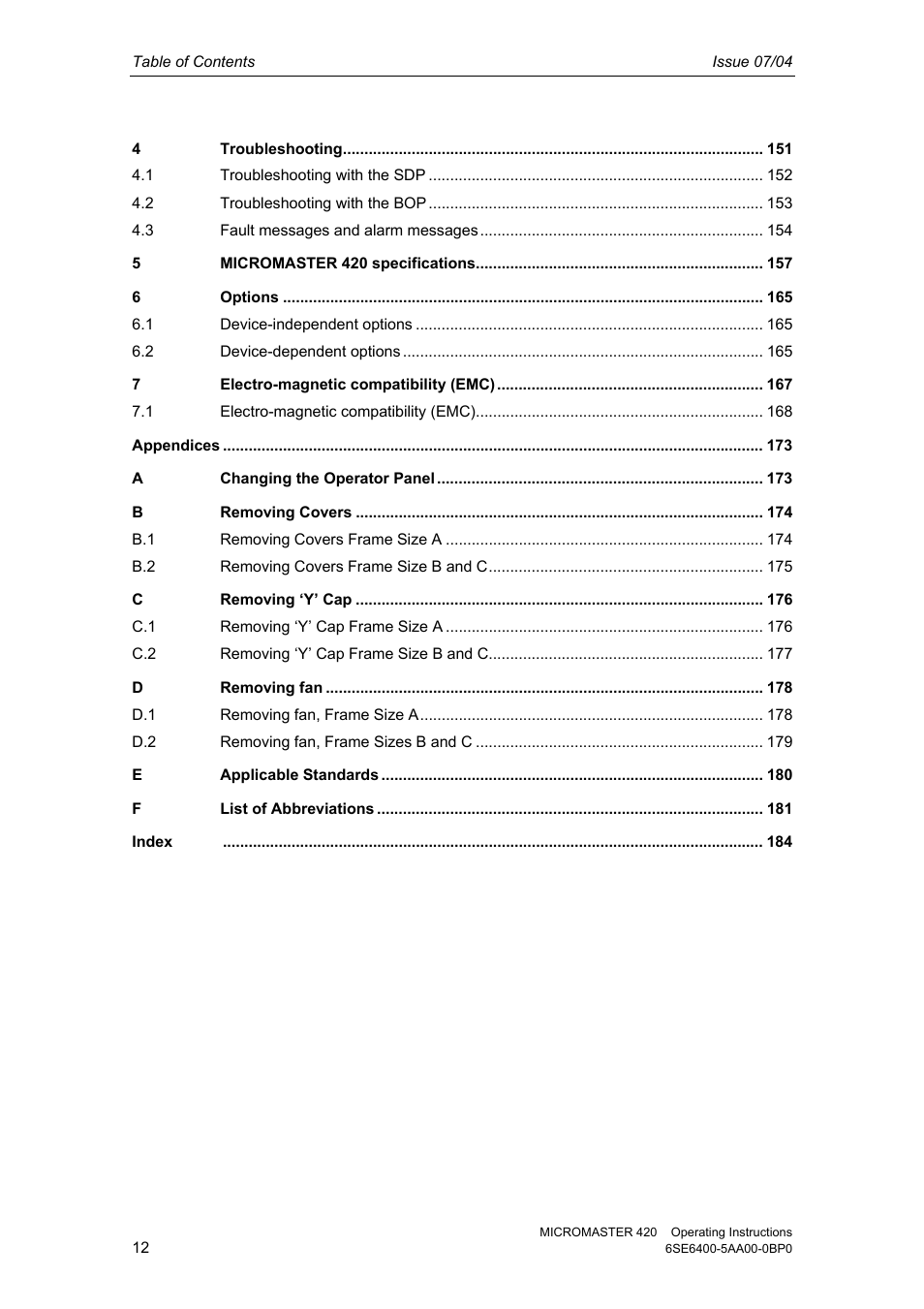 Siemens MICROMASTER 420 User Manual | Page 12 / 190