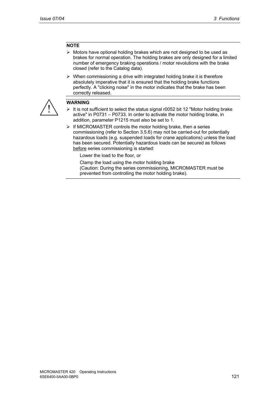 Siemens MICROMASTER 420 User Manual | Page 121 / 190