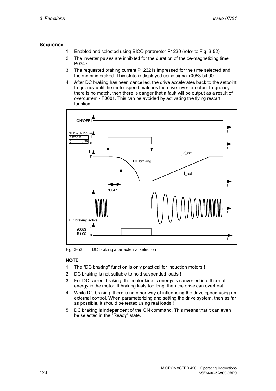 Sequence | Siemens MICROMASTER 420 User Manual | Page 124 / 190