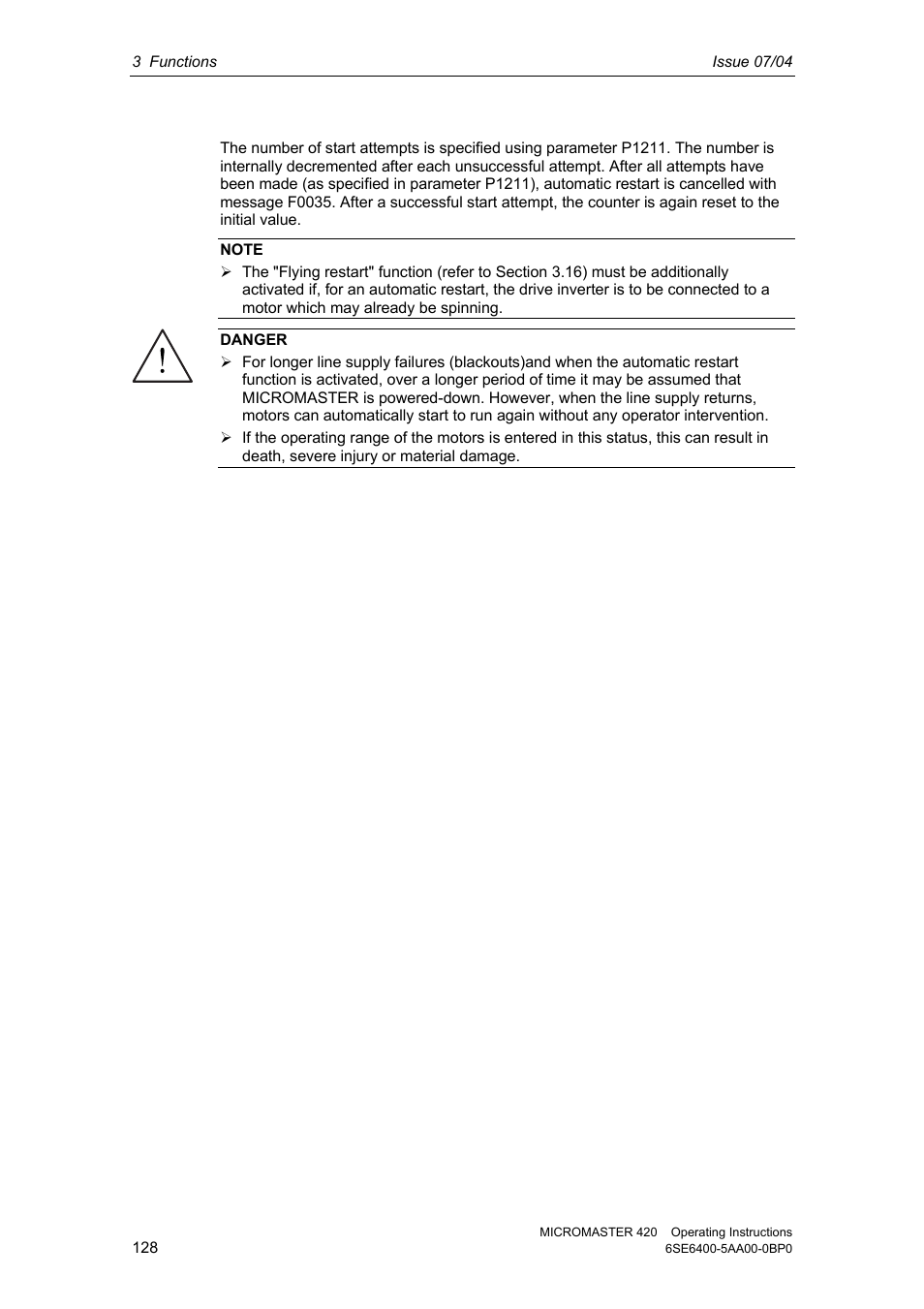 Siemens MICROMASTER 420 User Manual | Page 128 / 190