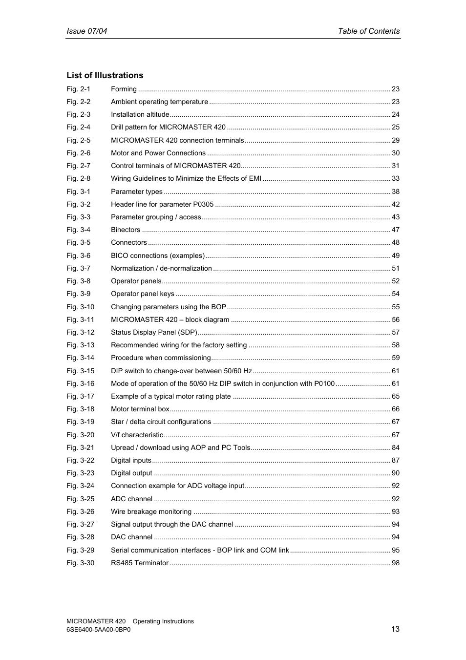 Siemens MICROMASTER 420 User Manual | Page 13 / 190