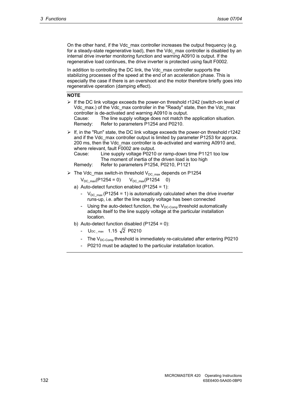 Siemens MICROMASTER 420 User Manual | Page 132 / 190