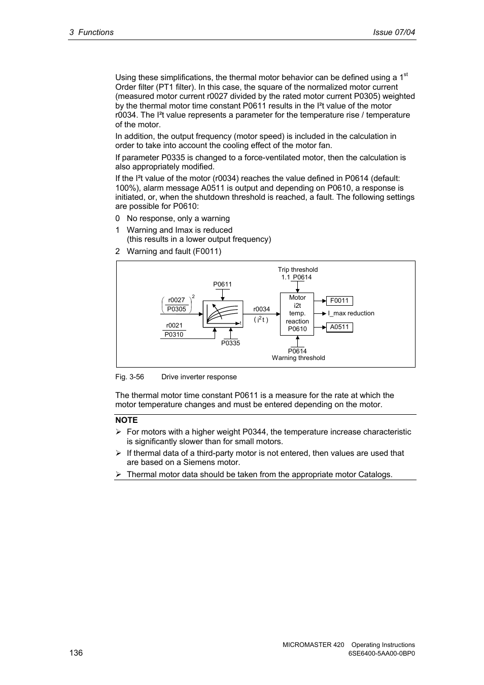 Siemens MICROMASTER 420 User Manual | Page 136 / 190