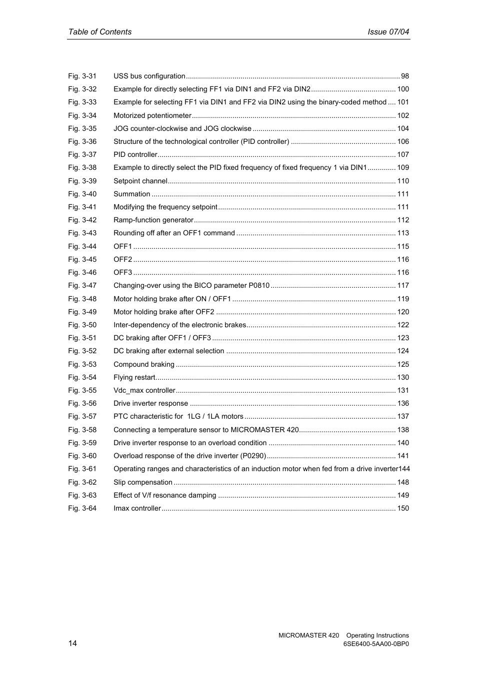 Siemens MICROMASTER 420 User Manual | Page 14 / 190