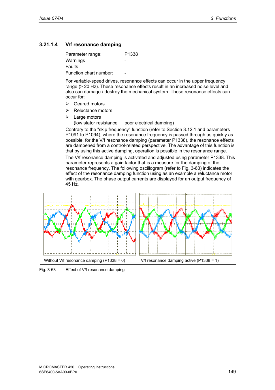 4 v/f resonance damping | Siemens MICROMASTER 420 User Manual | Page 149 / 190