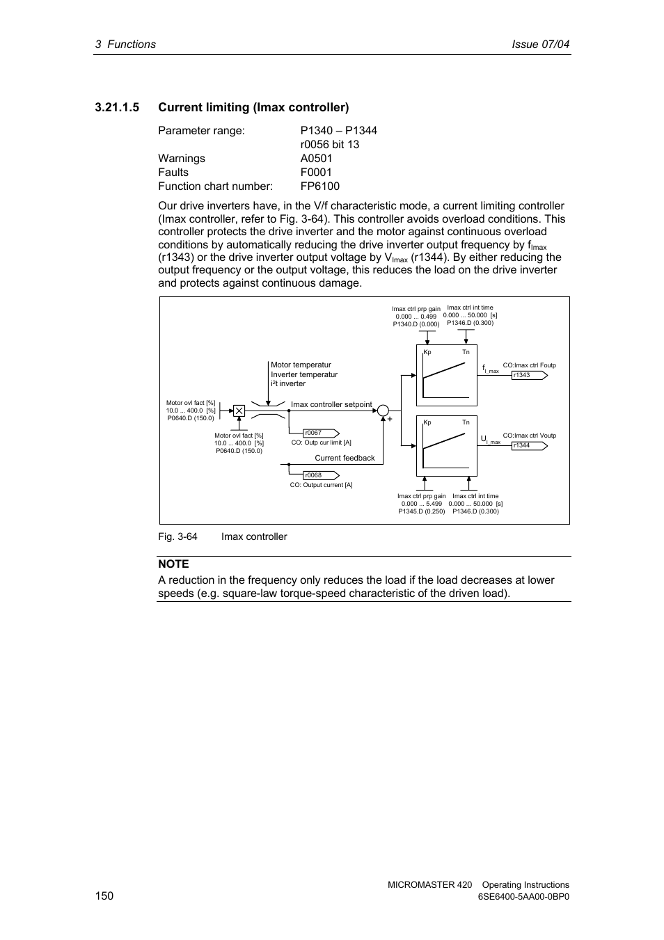 5 current limiting (imax controller), R1343) or the drive inverter output voltage by v | Siemens MICROMASTER 420 User Manual | Page 150 / 190