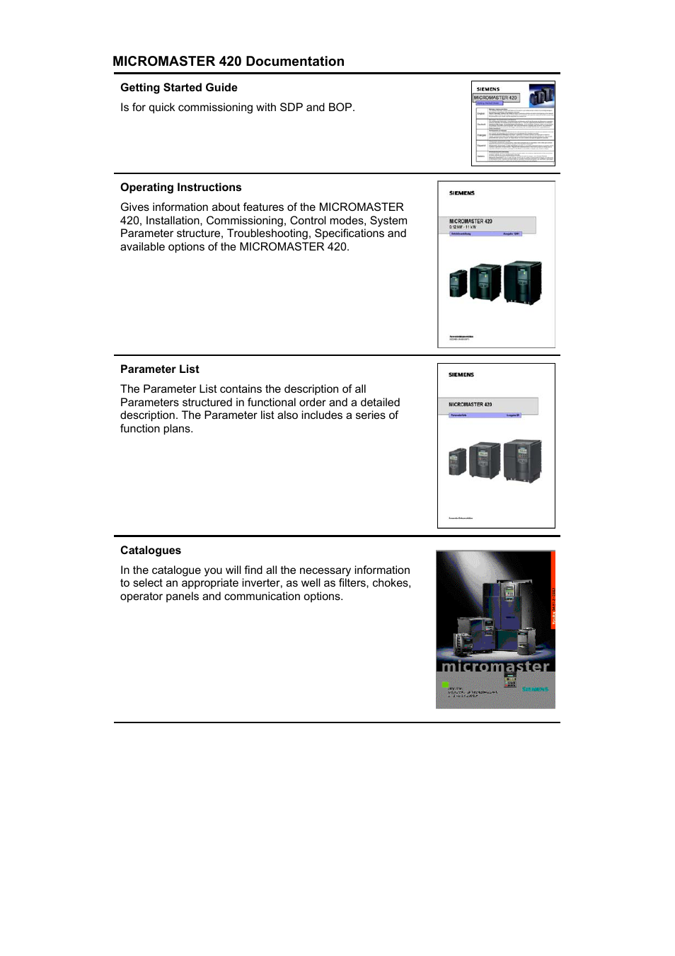 Siemens MICROMASTER 420 User Manual | Page 2 / 190