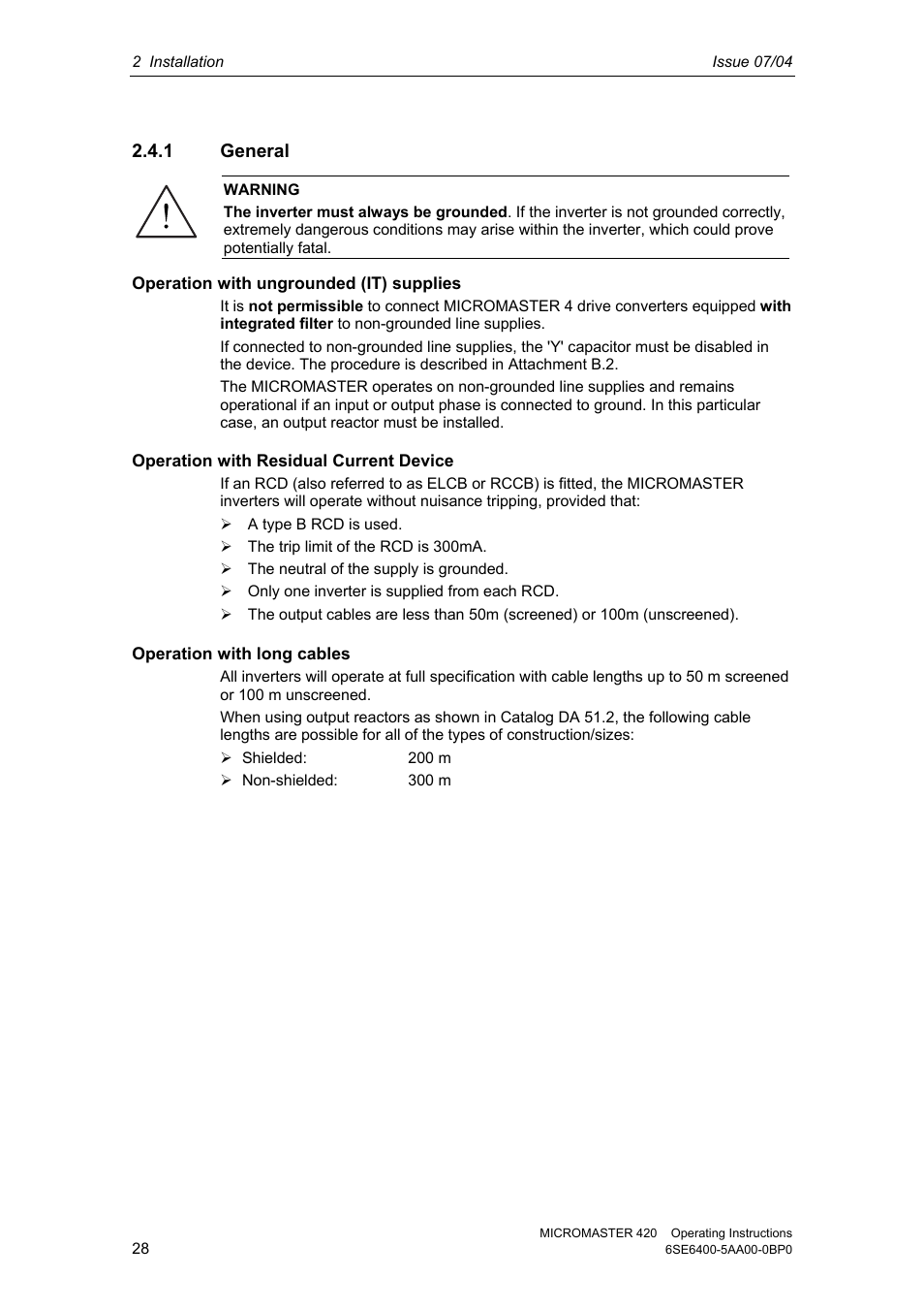 1 general | Siemens MICROMASTER 420 User Manual | Page 28 / 190