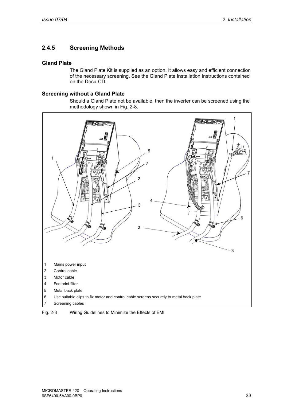 5 screening methods | Siemens MICROMASTER 420 User Manual | Page 33 / 190